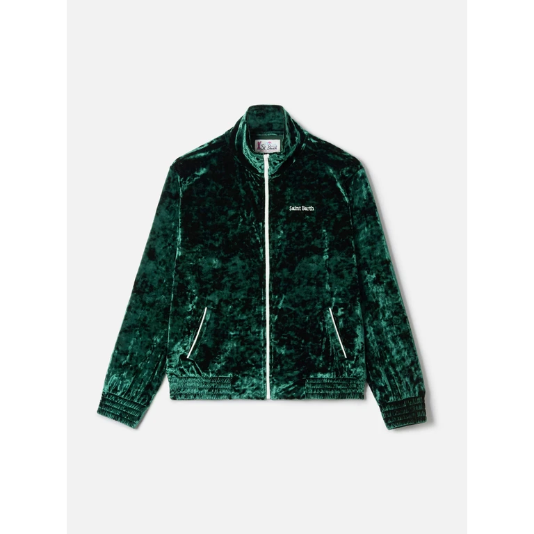 Mc2 Saint Barth Miriam Green Chenille Sweatshirt With Embroidery Jacket - Women
