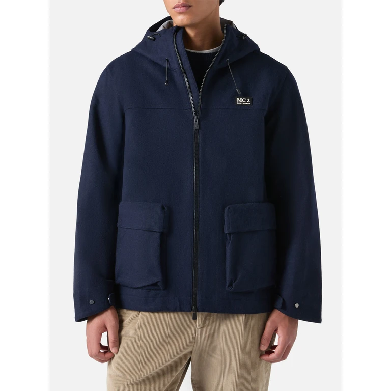 Mc2 Saint Barth Hooded Navy Blue Windbreaker Jacket Kauris - Men