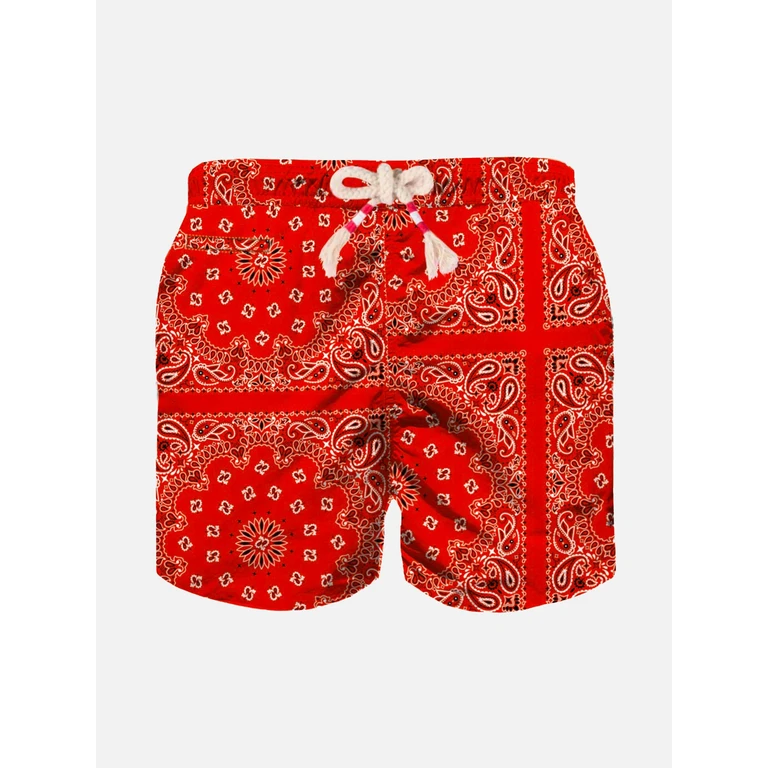 Mc2 Saint Barth Boy Swim Shorts With Bandanna Print Red Swimshort