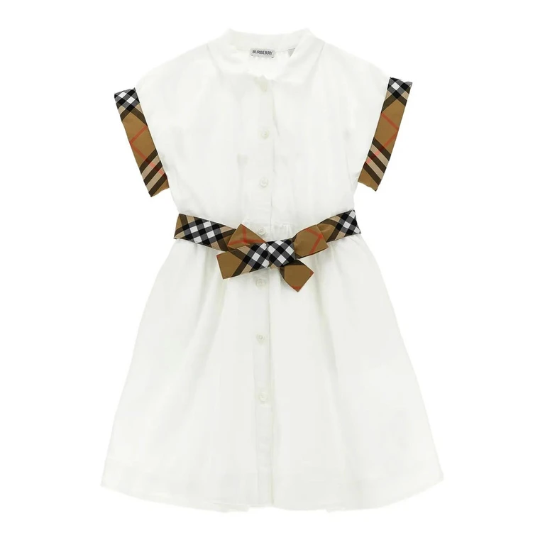 Burberry cotton shirt dress with Check details for girls White