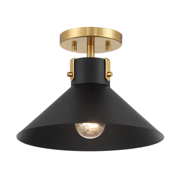 Ceiling Light in Matte Black and Natural Brass