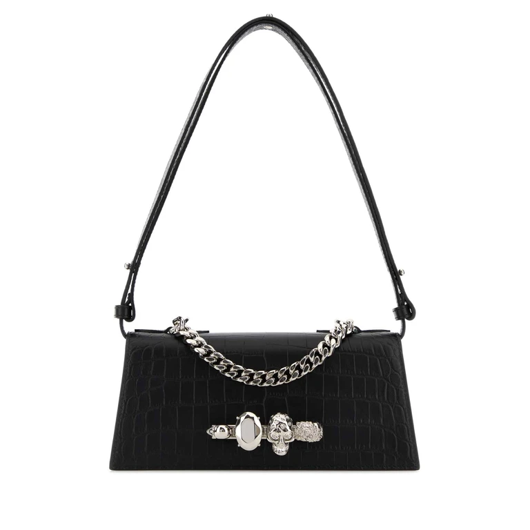 Alexander McQueen Black Leather Mini Jewelled Shoulder Bag
