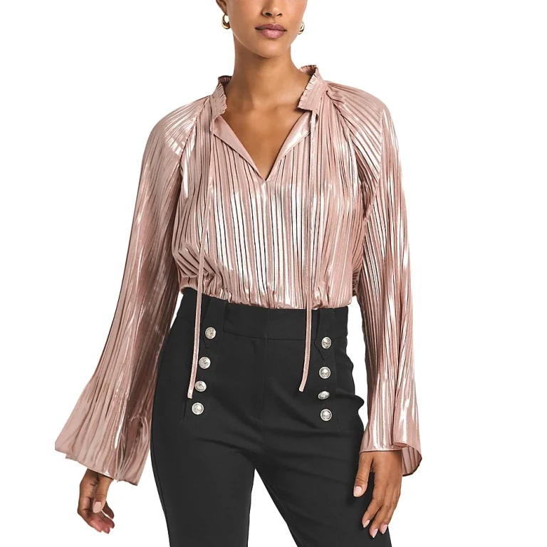 Derek Lam 10 Crosby Claira Pleated Metallic Top