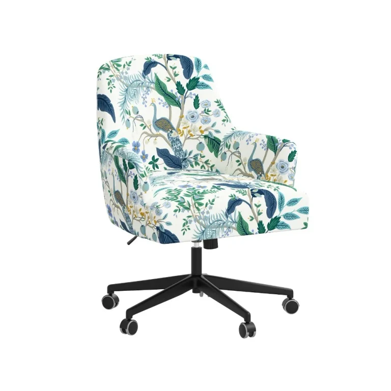 Rifle Paper Co Yvette Peacock Blue and White Office Chair with Black Base