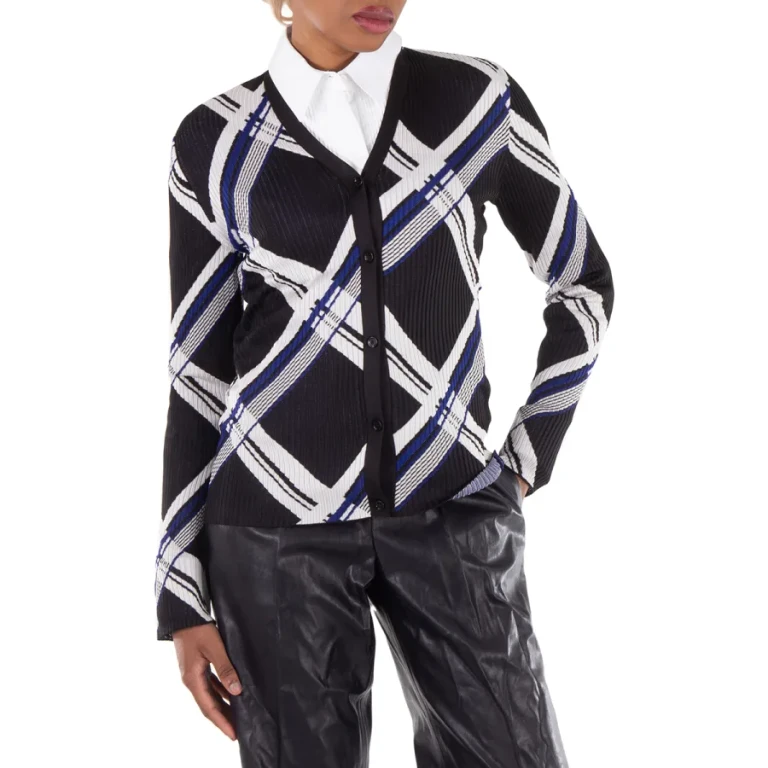 Burberry Check-Jacquard V-Neck Silk Cardigan