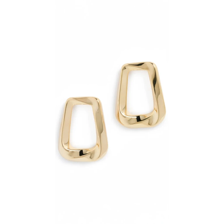 By Adina Eden Solid Open Curved Rectangular Stud Earrings Gold One Size