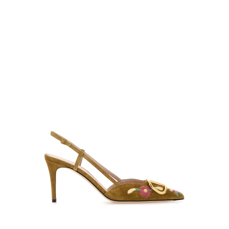 Valentino Garavani Camel Suede Vlogo Signature Pumps Havanabeigemulticolor Scarpe Con Tacco - Women