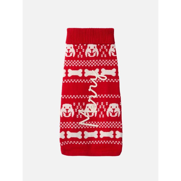 Mc2 Saint Barth Dog Sweater With Merry Embroidery Red - Unisex