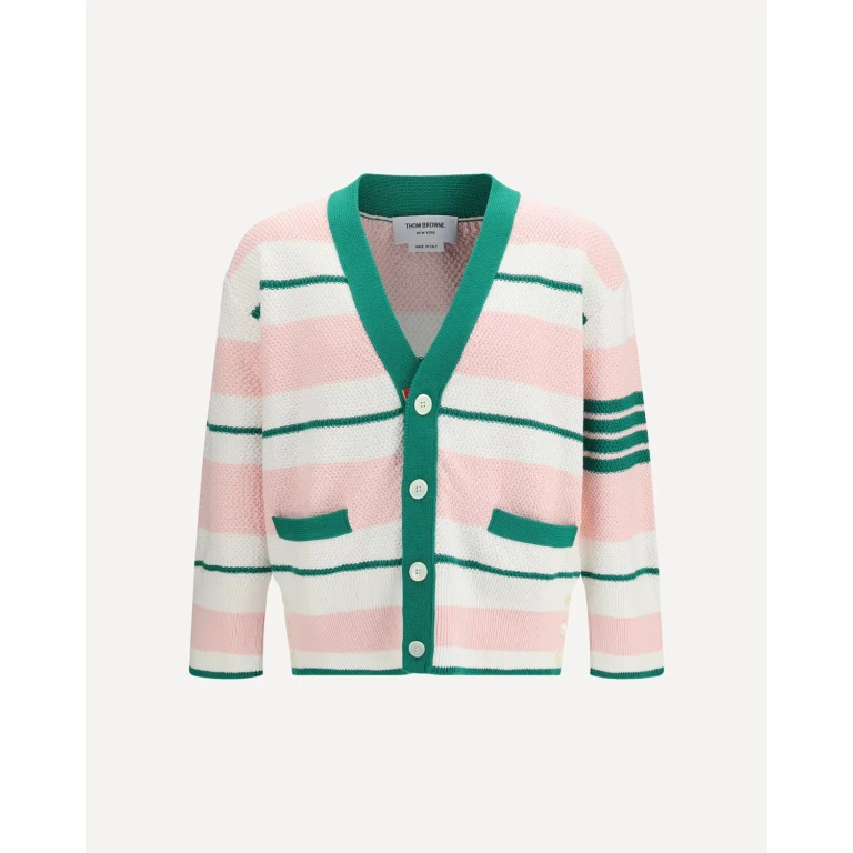 Thom Browne 经典条纹种子针织 V 领开衫