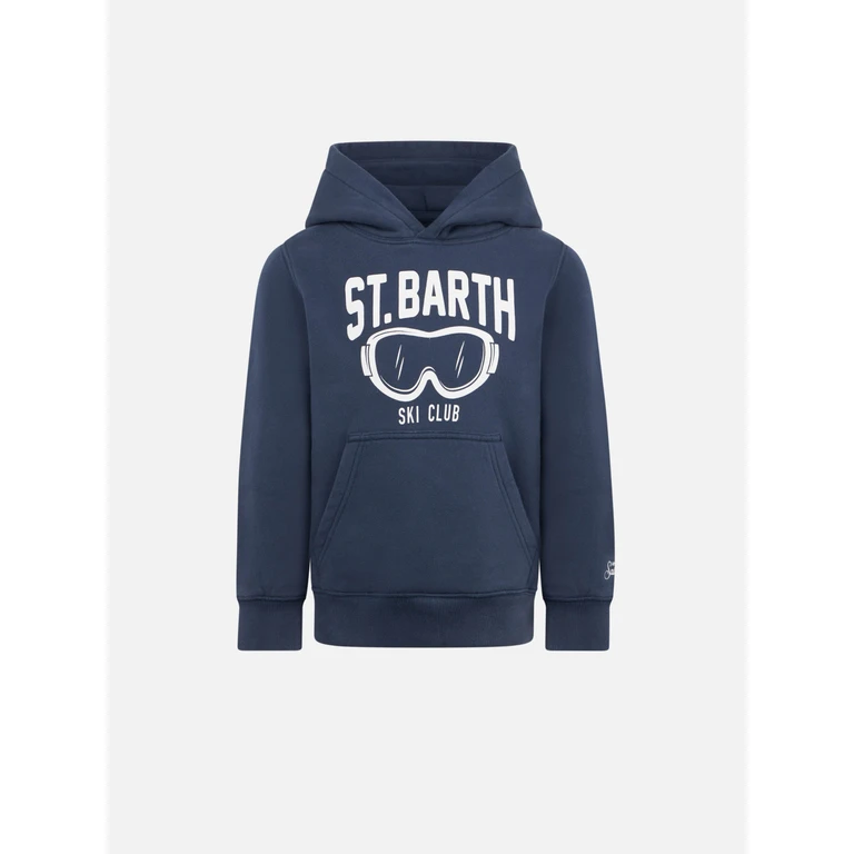 Mc2 Saint Barth Boy Blue Hoodie With St. Barth Ski Club Print Sweatshirt