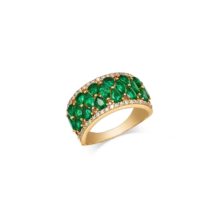Emerald & Diamond Band in 14K Yellow Gold