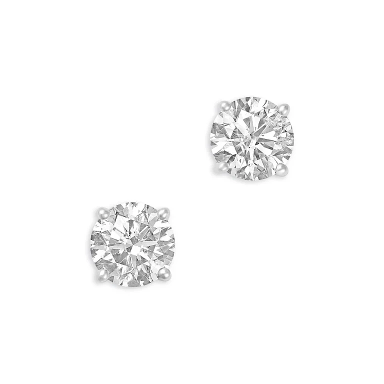 Certified Diamond Round Stud Earrings 14K White Gold, 3.0 tcw