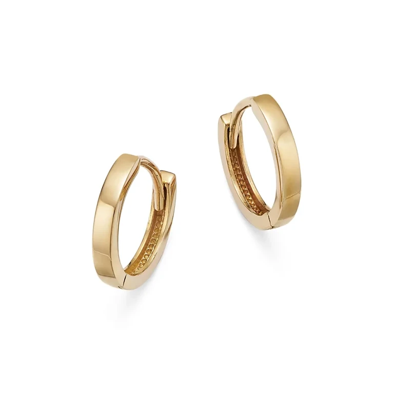 14K Yellow Gold Extra Small Polished Flat Huggie Hoop Earrings