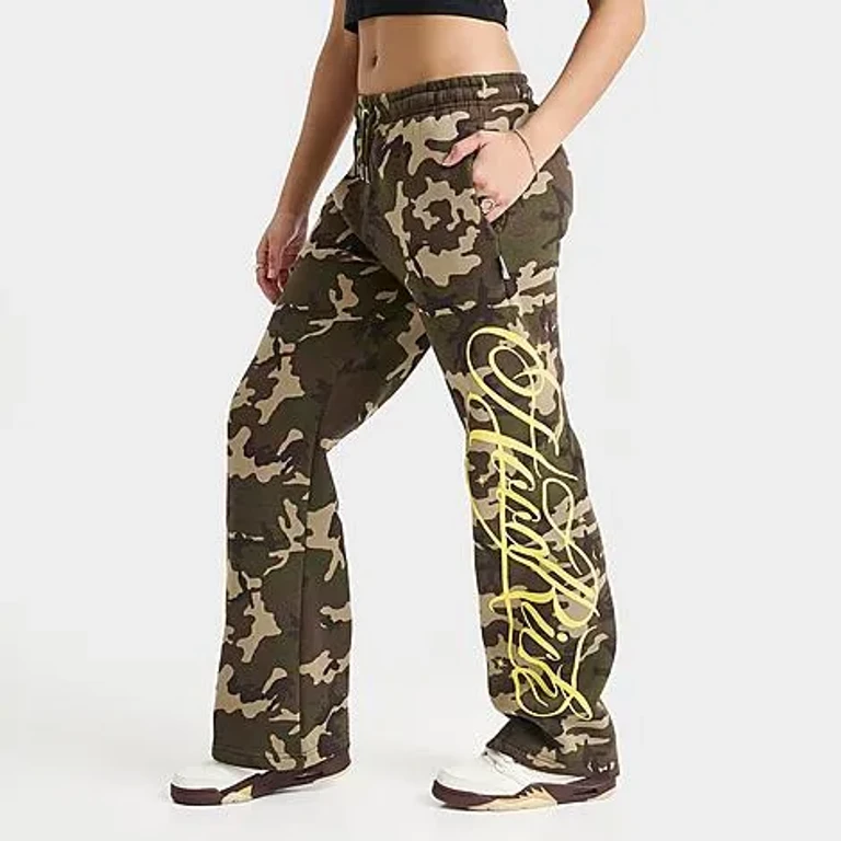 Hoodrich Women's Solace Wide-Leg Jogger Pants in True Camo/Yellow Size: XS