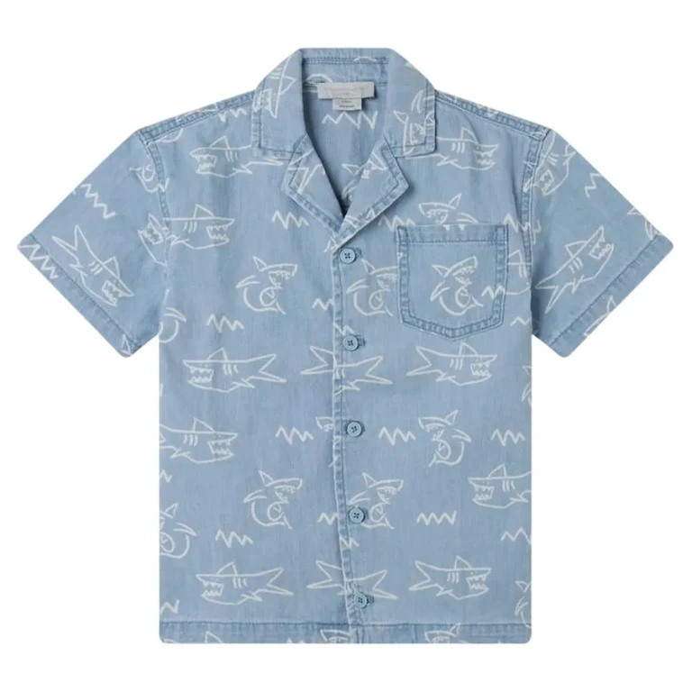Stella McCartney Boys Light Blue Denim Shark Printed Shirt