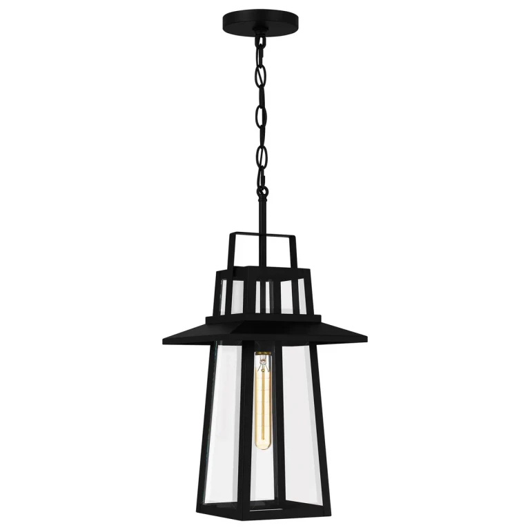 Matte Black One Light Outdoor Hanging Lantern from the Devonport Collection