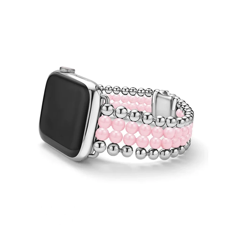 Lagos Stainless Steel & Pink Ceramic Smart Caviar Watch Band for Apple Watch