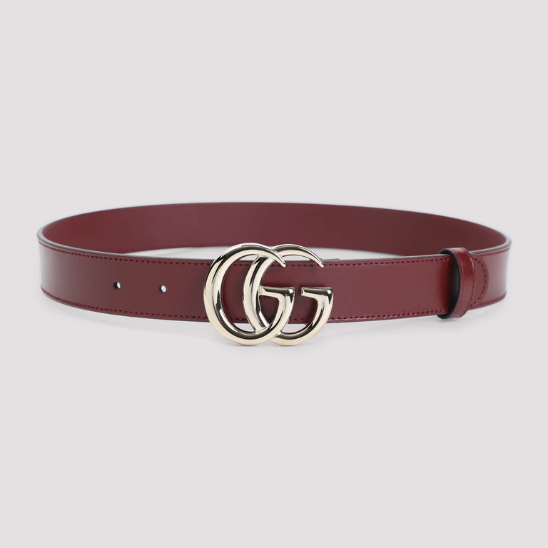 Gucci 3 Cm Gg Gold Belt Red Calf Leather - Women