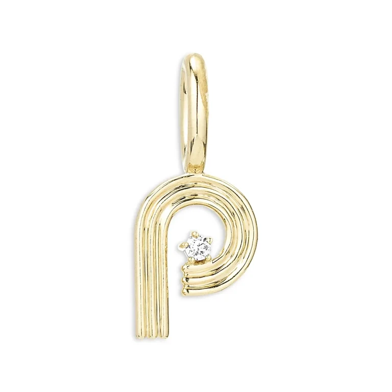 Adina Reyter 9K Yellow Gold Diamond Groovy Initial Charm Pendant