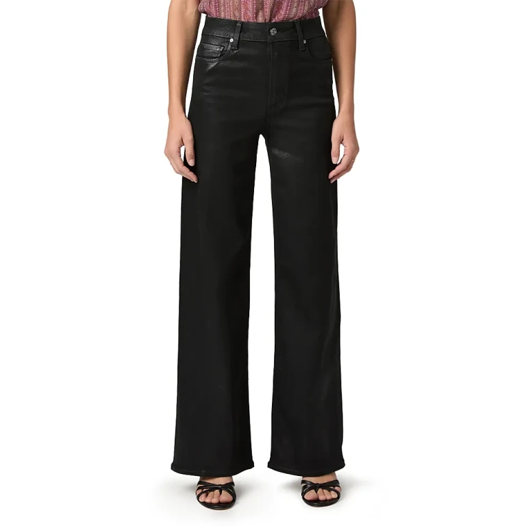 Paige Anessa High Rise Coated Wide Leg Jeans in Black Fog