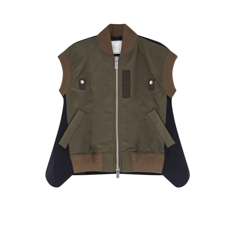 Sacai Jackets Dkhakinavy Nylon/poliestere/lana - Women