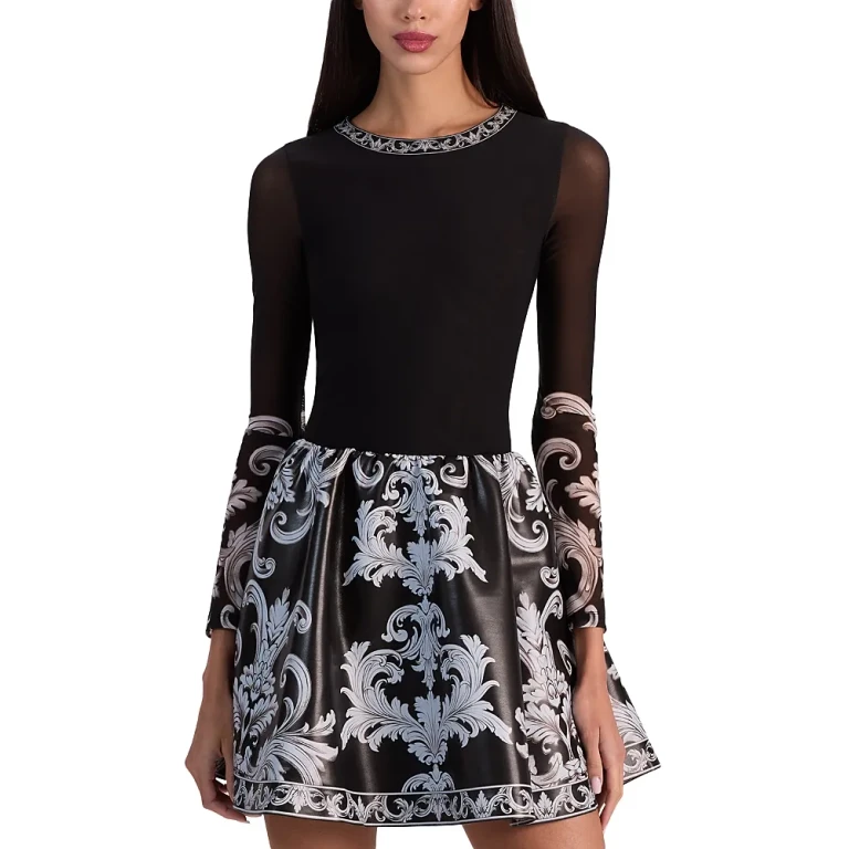 Alice and Olivia Chara Round Neck Long Sleeve Dress