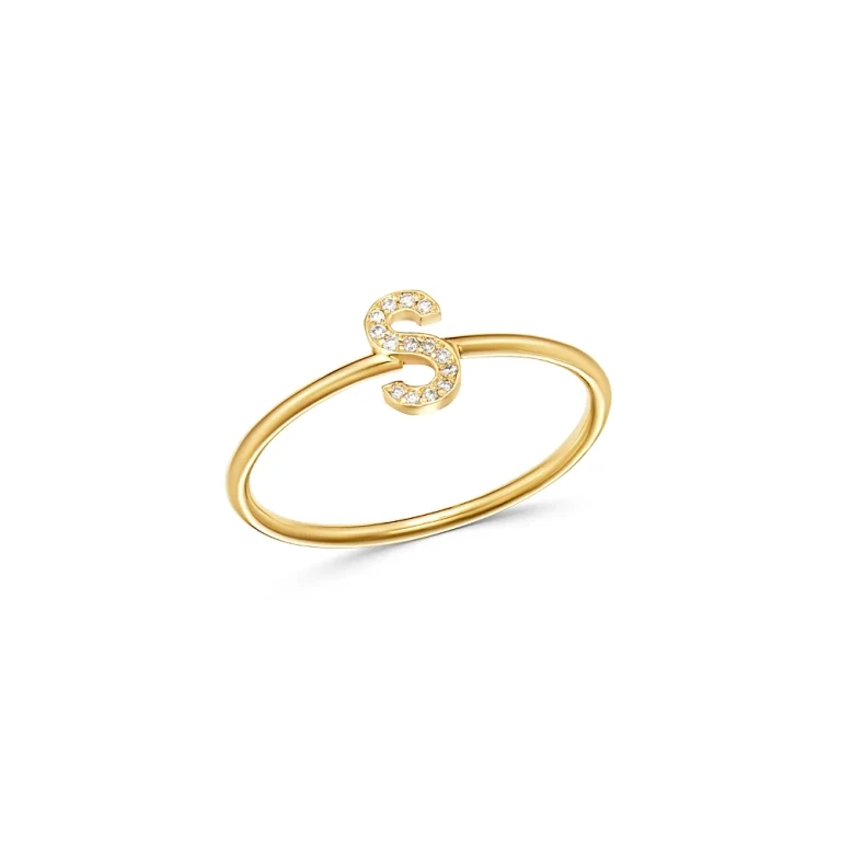 Zoe Lev 14K Yellow Gold Initial Diamond Ring