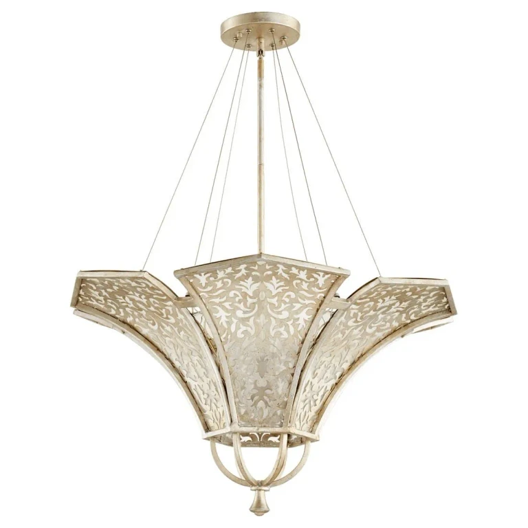 Quorum Bastille 4-Light 29" Pendant Light in Aged Silver Leaf