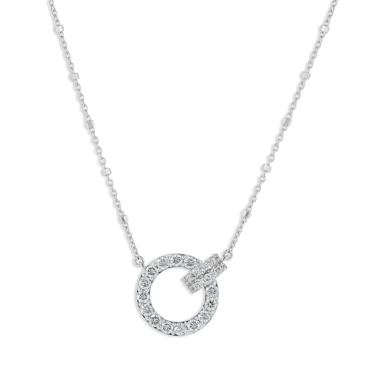 Diamond Circle Pendant Necklace in 14K White Gold, 0.75 tcw