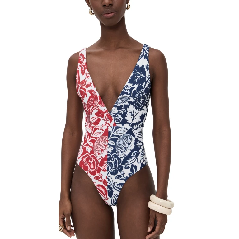 FARM Rio Cashew and Birds One Piece Cashew And Birds Red And Blue XS