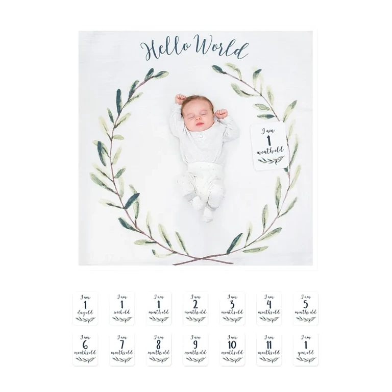 Lulujo Hello World Photo Blanket & Monthly Card Set - Baby