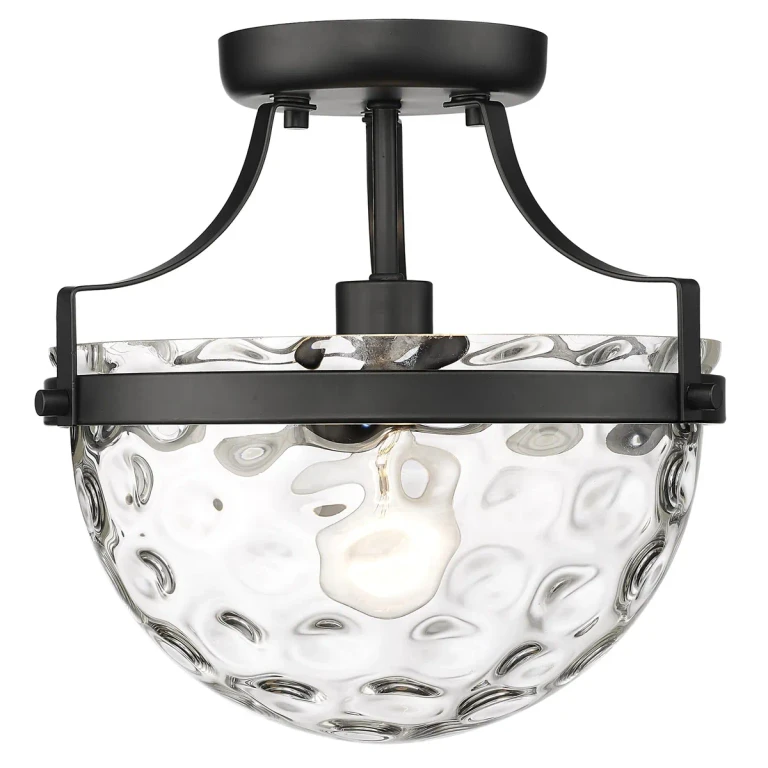 Matte Black One Light Semi-Flush Mount from the Quinn Collection