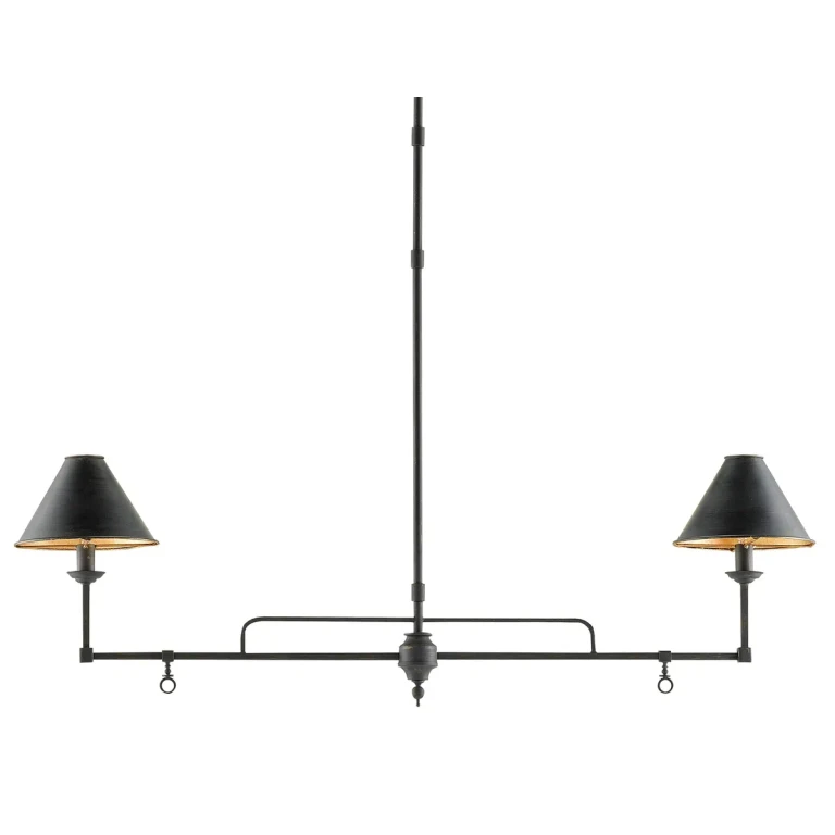 French Black Contemporary Gold Leaf Interior Two Light Chandelier from the Prosperity Collection