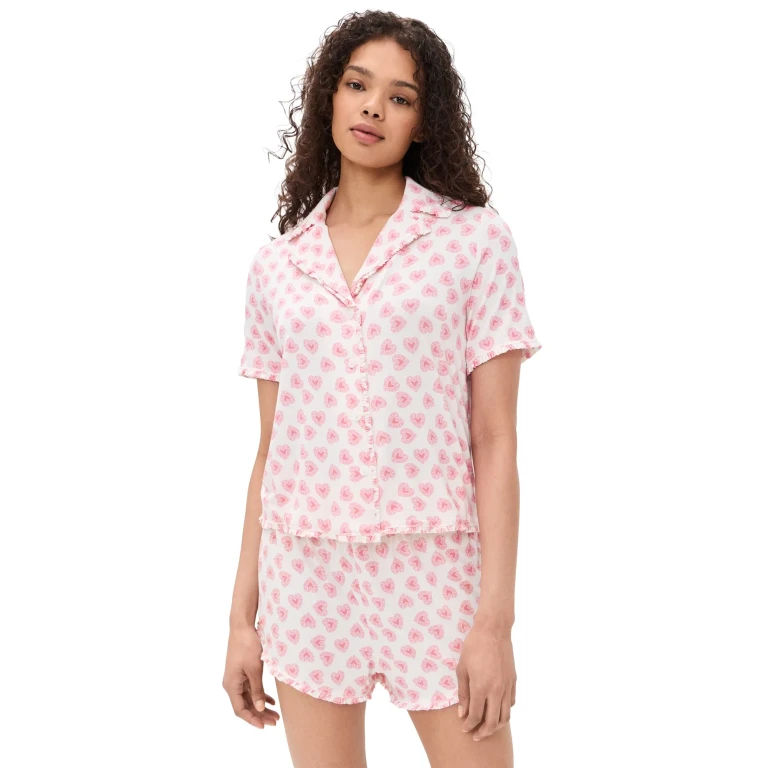 Hill House Home The Paige Pajama Set Doily Heart/Pink XXS