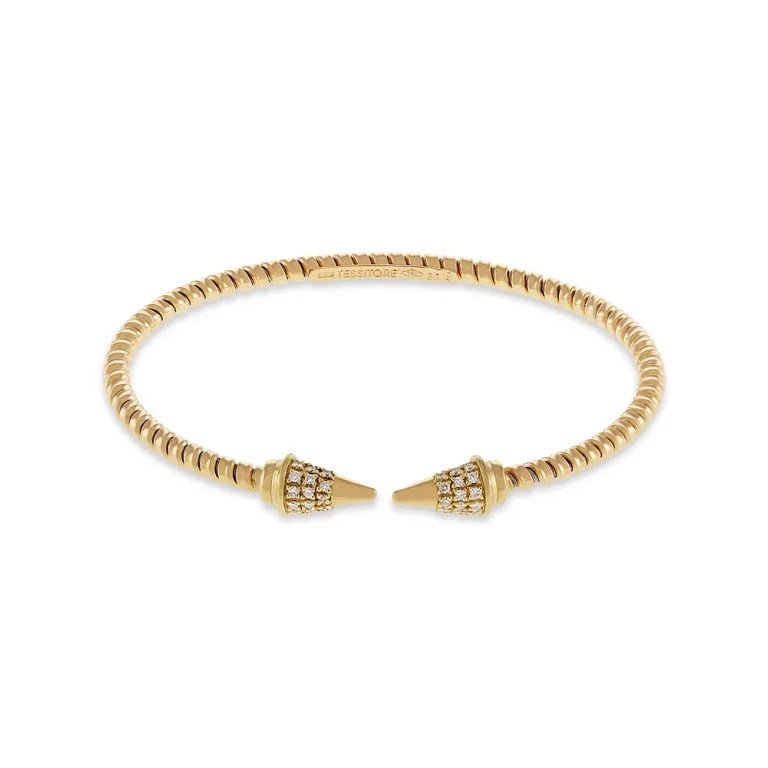 18K Yellow Gold Via Mercanti Tubogas Diamond Cone Bangle Bracelet