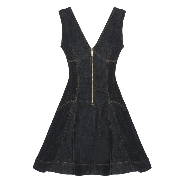 Self-Portrait Denim uitlopende minijurk Blauw