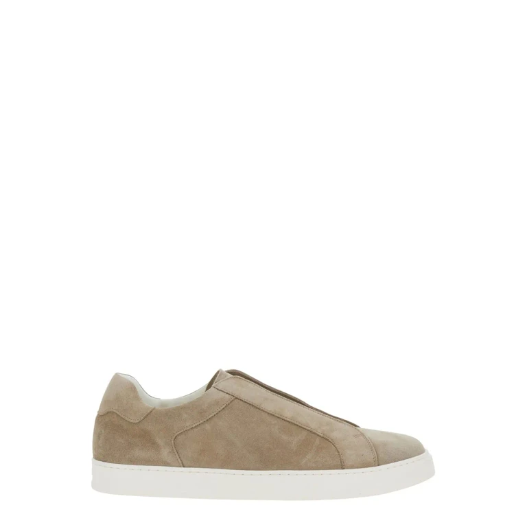 Doucal's Beige Sneakers With Elastic Bands In Suede For Men
