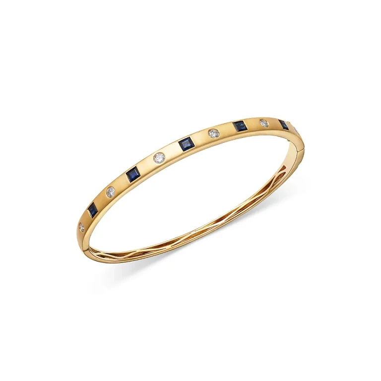 Emerald & Diamond Bangle Bracelet in 14K Yellow Gold
