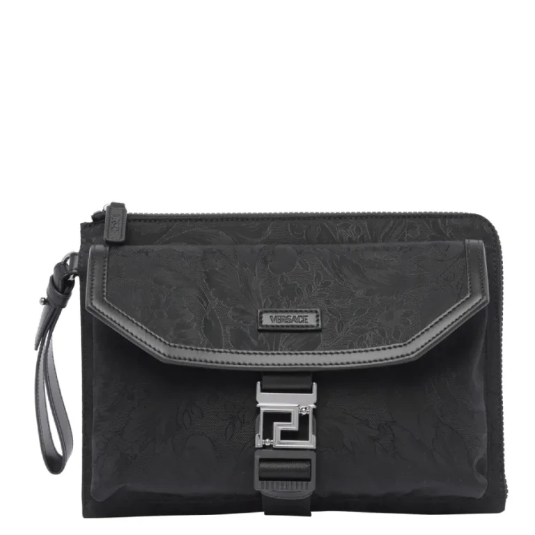 Versace Jacquard Pattern Logo-Patch Clutch Bag