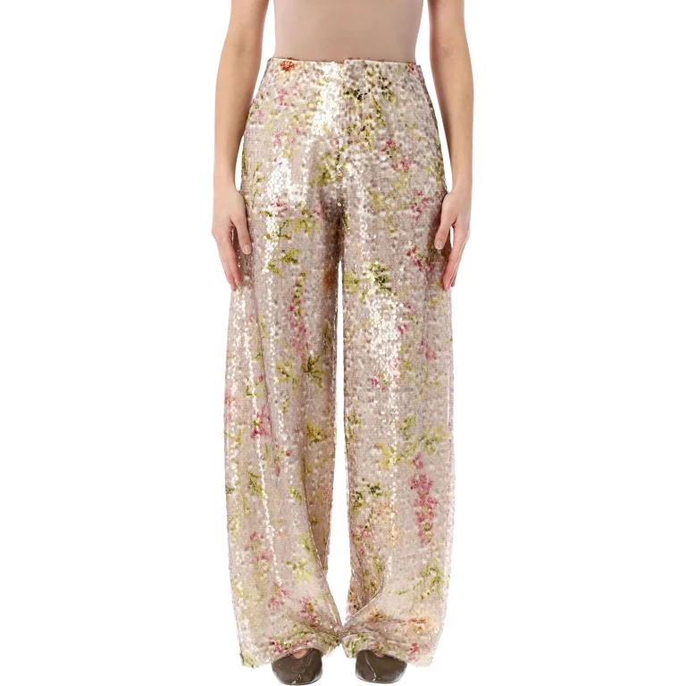 Alberta Ferretti Floral Sequin High-waist Trousers