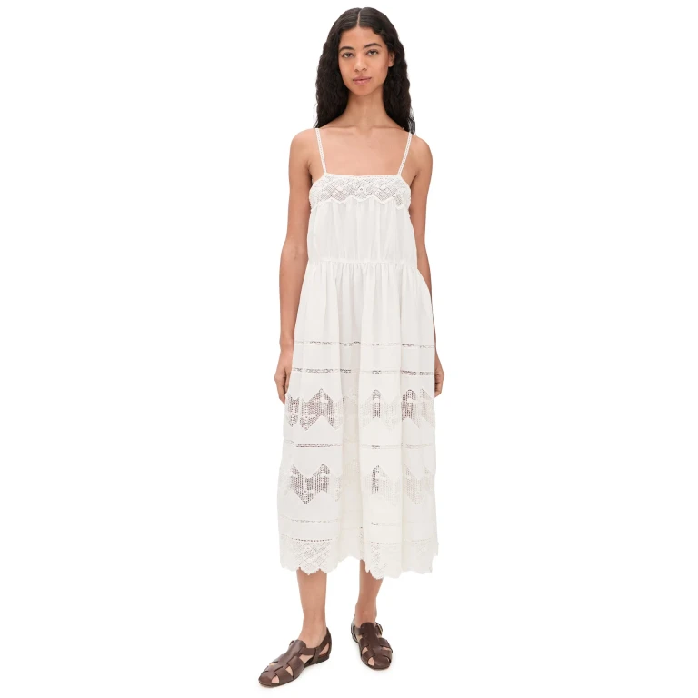 THE GREAT. The Rosette Crochet Dress Cream 1