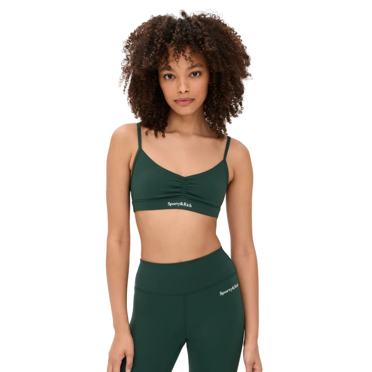 Sporty & Rich Serif Logo Mini Sports Bra Forest L