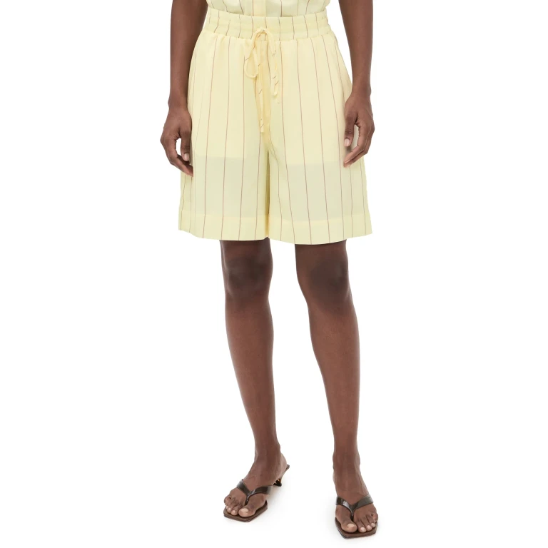 Susana Monaco Crinkle Satin Stripe Boxer Shorts Whipped Cream M