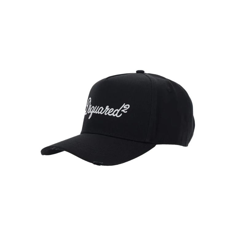 Dsquared2 Black Cotton Baseball Cap With Front Logo Lettering For Men
