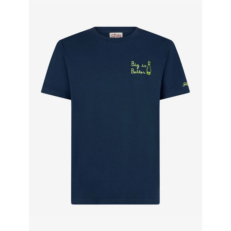 MC2 Saint Barth Portofino Navy Blue Cotton Big Is Better Embroidered T-shirt