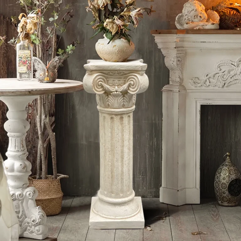 32.3" Tall Vintage Corinthian Pillars Square Pedestal Plant Stand Indoor Decor Art White