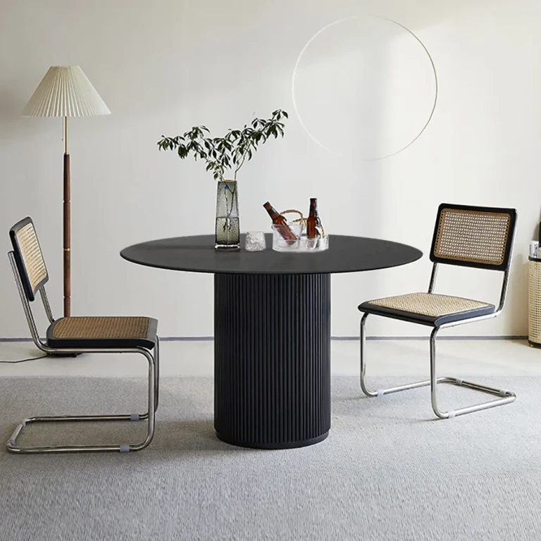 Japandi 39.4" Round Wood Dining Table for 4 Person Natural Pedestal Base