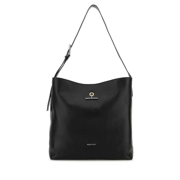 Black Leather Pendant Shopping Bag