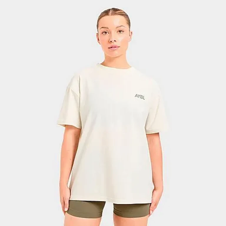 Camiseta oversize AYBL Sports Club en blanco/oliva apagado