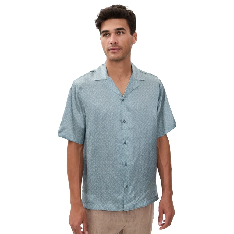 Frescobol Carioca Roberto Silk Short Sleeve Shirt Coastal Blue M